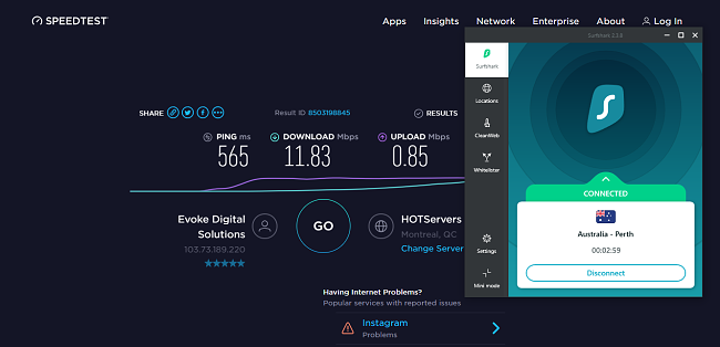 Surfshark Australia speed test