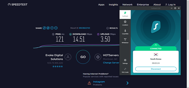 Surfshark South Korea speed test
