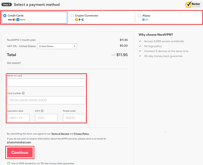 NordVPN payment options