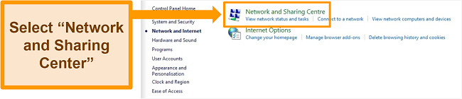 Screenshot of the Windows Network and Internet settings menu