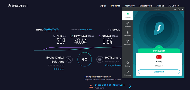 Surfshark turkey speed test