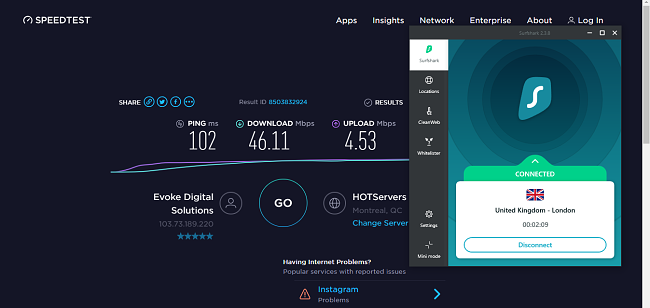 Surfshark UK speed test