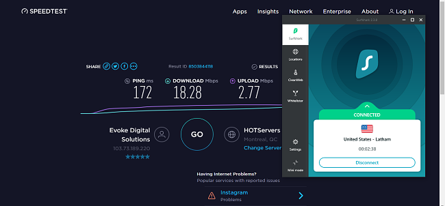 Surfshark US speed test
