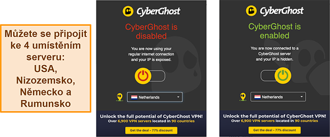 Screenshot rozšíření prohlížeče CyberGhost VPN