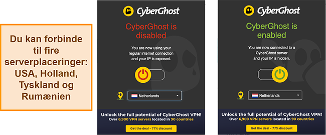 Skærmbillede af CyberGhost VPN-browserudvidelsen