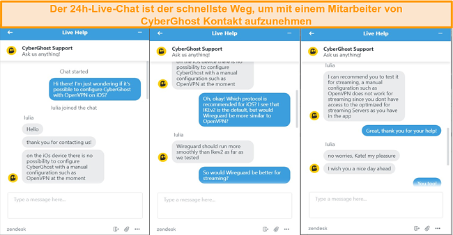 Screenshot des CyberGhost Live-Chats