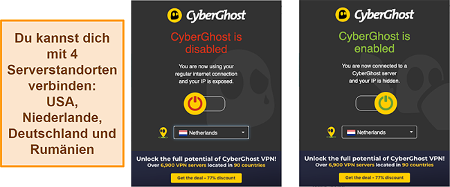 Screenshot der CyberGhost VPN-Browsererweiterung