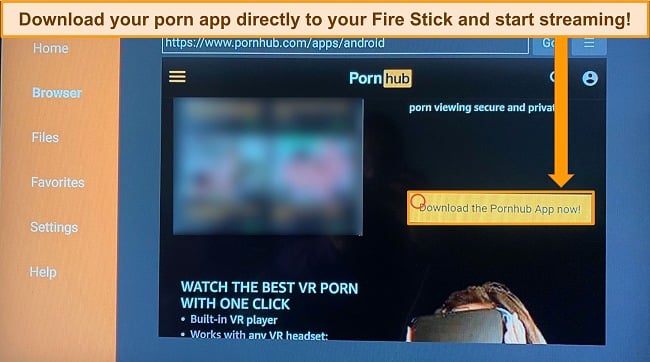 Screenshot of Downloader Browser, highlighting the download button for the PornHub app.