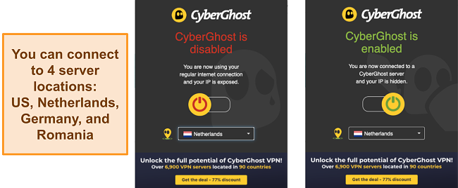 Screenshot of the CyberGhost VPN browser extension