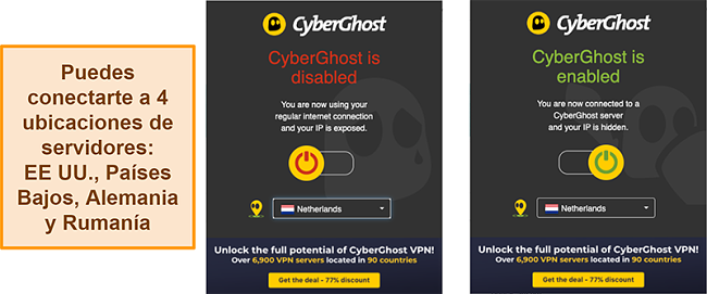 Captura de pantalla de la extensión del navegador CyberGhost VPN