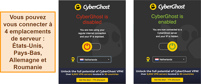 Capture d'écran de l'extension de navigateur CyberGhost VPN