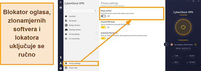 Snimak zaslona CyberGhost VPN-ovog oglasa, alata za praćenje i blokiranja zlonamjernog softvera