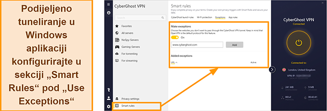 Snimka zaslona značajke bijelog lista Smart Rules za CyberGhost VPN