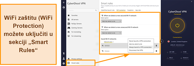 Snimka zaslona značajke WiFi zaštite CyberGhost VPN-a