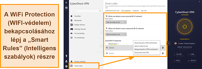 Pillanatkép a CyberGhost VPN WiFi Protection funkciójáról