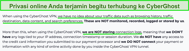 Tangkapan layar pernyataan privasi VPN CyberGhost di situsnya