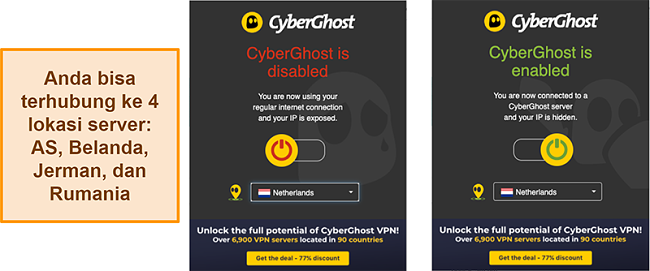 Tangkapan layar dari ekstensi browser CyberGhost VPN