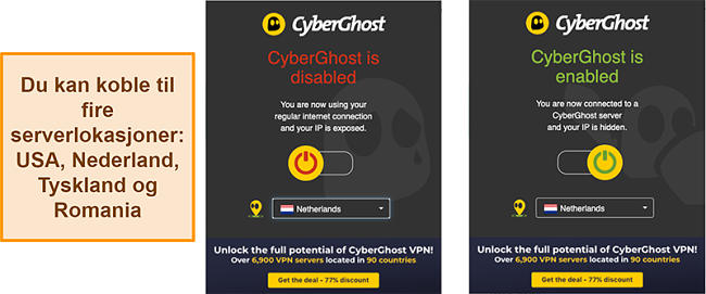 Skjermbilde av nettleserutvidelsen CyberGhost VPN