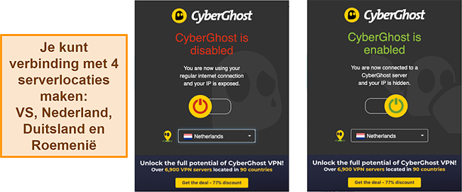 Screenshot van de CyberGhost VPN-browserextensie