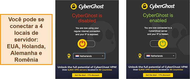 Captura de tela da extensão do navegador VPN CyberGhost