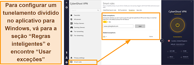 Captura de tela do recurso Smart Rules Whitelister da VPN CyberGhost