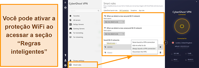 Captura de tela do recurso de proteção WiFi da VPN da CyberGhost