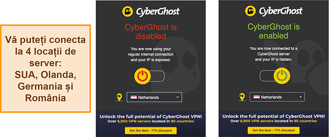 Captură de ecran a extensiei de browser CyberGhost VPN