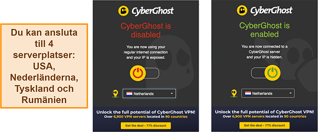 Skärmdump av webbläsartillägget CyberGhost VPN