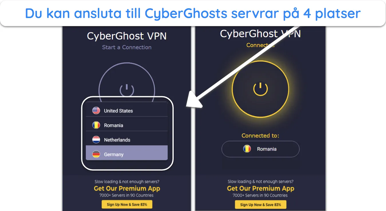 Skärmdump av CyberGhosts webbläsartillägg för Chrome.