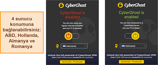 CyberGhost VPN tarayıcı uzantısının ekran görüntüsü