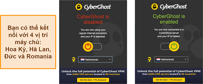 Ảnh chụp màn hình của tiện ích mở rộng trình duyệt CyberGhost VPN