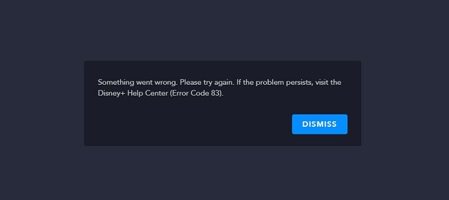 screenshot of disney plus error message