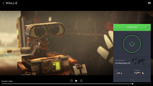 Screenshot of Private Internet Access unblocking WALL-E on Disney+