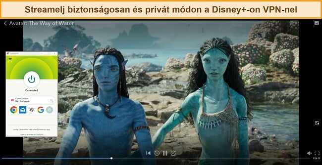 &Uacute;tmutat&oacute; a Disney Plusz streamingj&eacute;hez VPN seg&iacute;ts&eacute;g&eacute;vel - n&eacute;zze meg Az Avatar-t a Disney Pluszon az ExpressVPN UK szerver&eacute;n