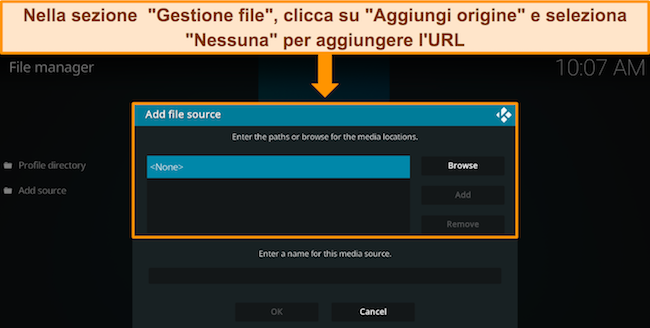 Screenshot di Kodi File Manager, con 