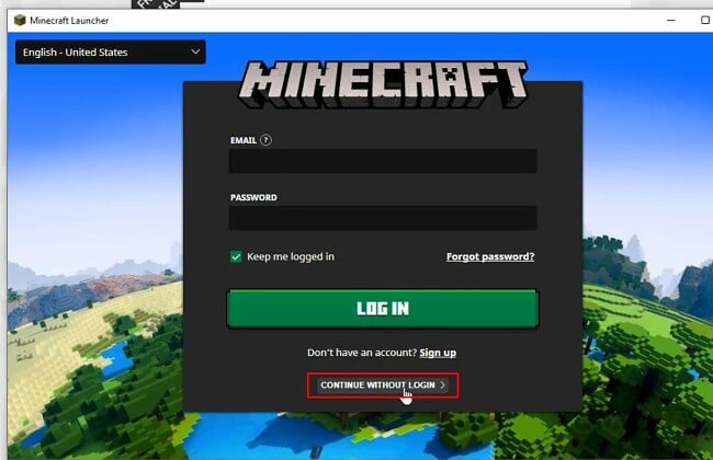 Halaman Login MineCraft