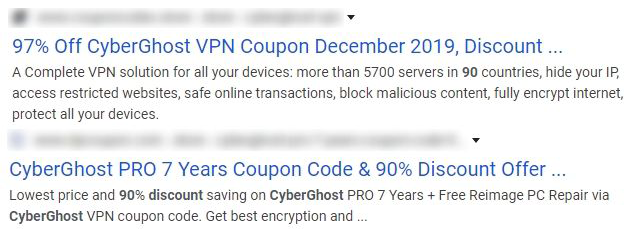 لقطة شاشة لعروض CyberGhost القديمة