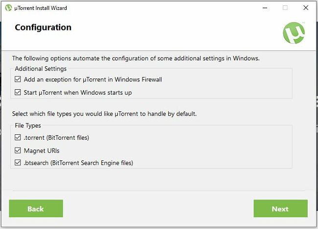 Screenshot of uTorrent configuration settings