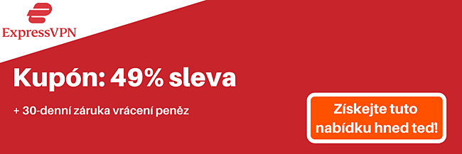 Kupón ExpressVPN se slevou 49% a 3 měsíce zdarma se 30denní zárukou vrácení peněz