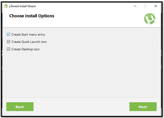 Choose uTorrent Install Options