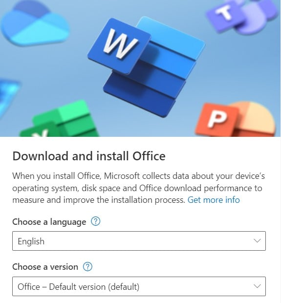 Выбор языка и версии Office