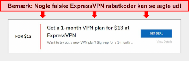 Skærmbillede af falsk ExpressVPN-kupon.