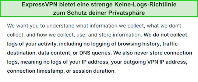 Screenshot der Datenschutzrichtlinie von ExpressVPN.