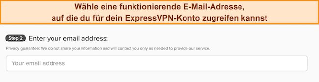 Bild der Anmeldeseite von ExpressVPN mit dem E-Mail-Eingabefeld.