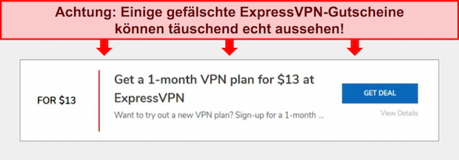 Screenshot eines gefälschten ExpressVPN-Gutscheins.