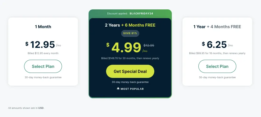 Скриншот, показывающий, как выбрать лучший тарифный план ExpressVPN