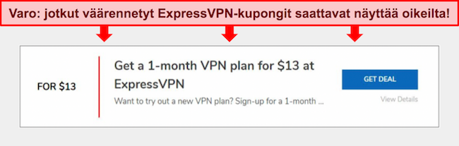 Kuvakaappaus väärennetystä ExpressVPN-kupongista.