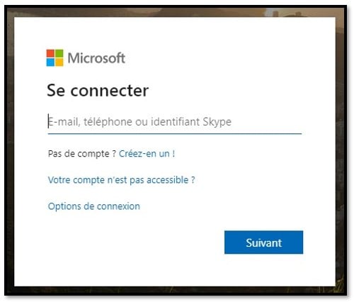 Page de connexion Microsoft