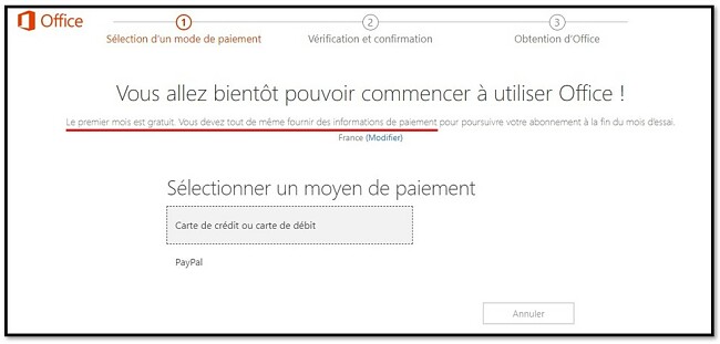 Le premier mois d'Office 365 est gratuit