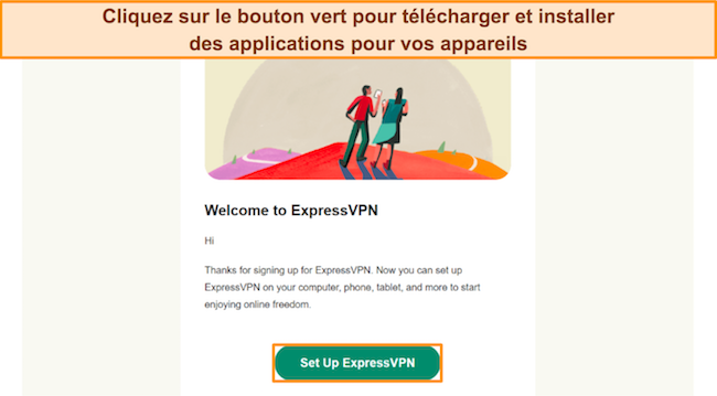 Image de l'e-mail de confirmation d'ExpressVPN, invitant l'utilisateur à cliquer sur le bouton de configuration.